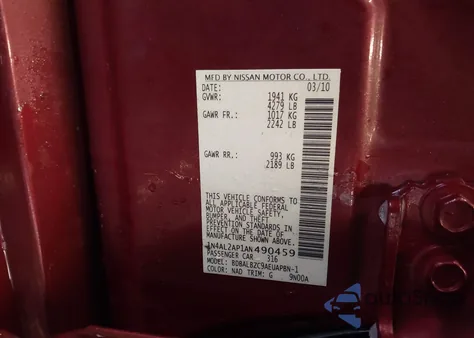 2010 Nissan Altima 2.5 Sl from USA, damaged, VIN 1N4AL2AP1AN490459